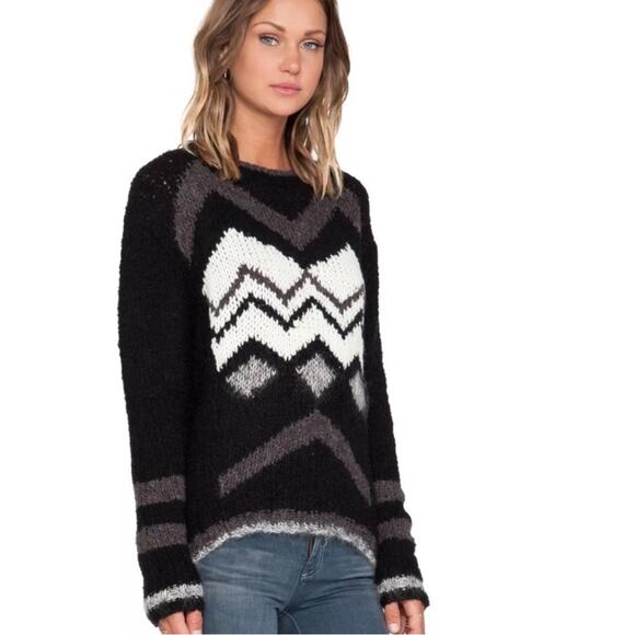 🍒Velvet Jubilee Chevron Knit‎ Sweater Wool Blend Black Nordic Pattern Ski Small - Picture 2 of 11